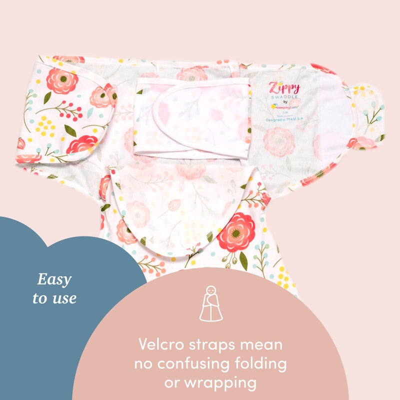 SleepingBaby Zippy Swaddle - Cozy Baby Swaddle Blanket with Convenient Bottom Zipper for Easy Diaper Changes - Pink Poppy - Medium/Large - Image 4